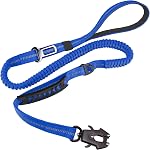 Tactical Bungee Dog Leash - Rouge lourd de laisse pour les grands chiens avec pointage réfléchissant, 2 Poignées, pince de ceinture, 4-6FT