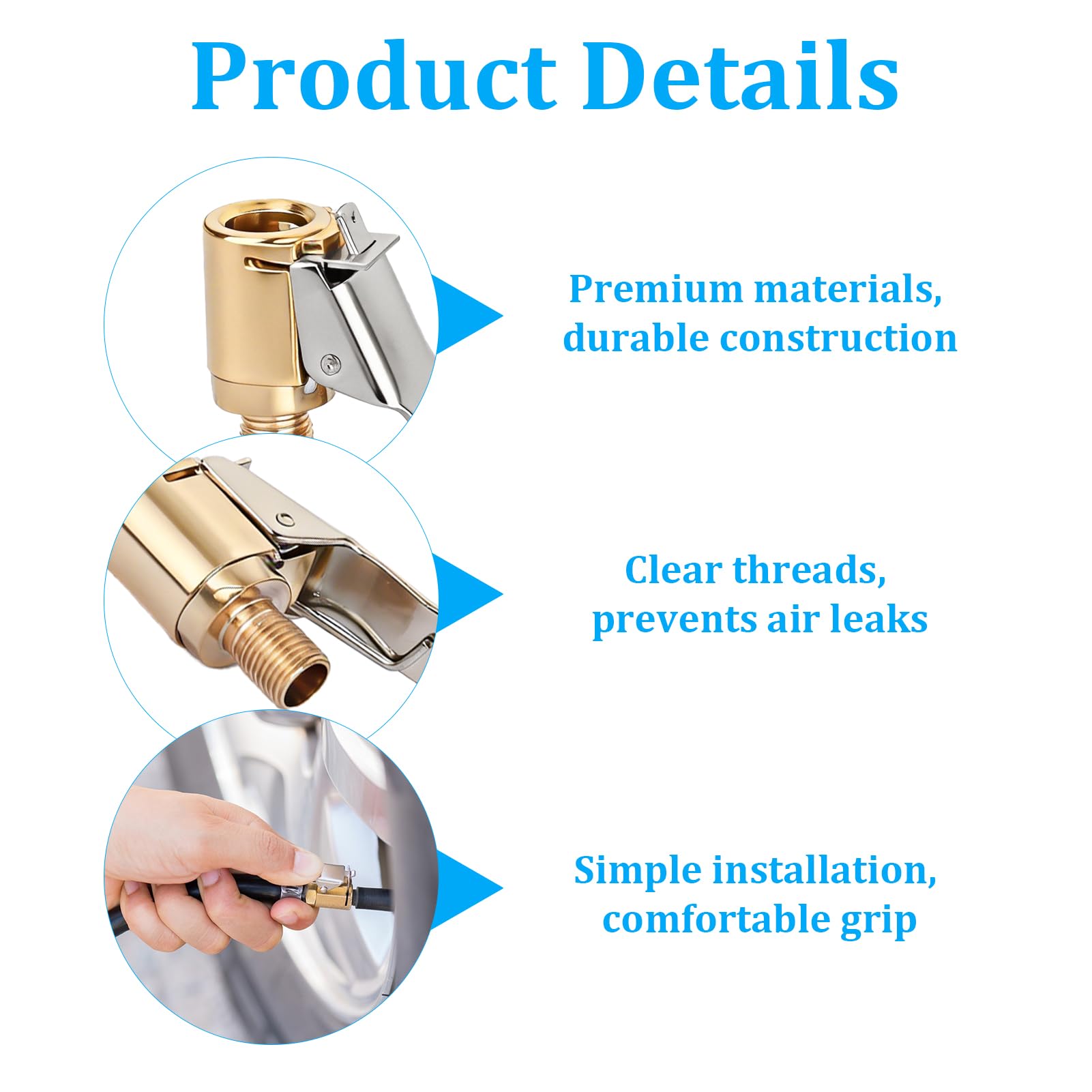 Tyre Inflator Adaptor,2PCS Brass Tyre Valve Air Pump Clip Car Pump Tire Air Chucks with Thread Nozzle Adapters Open End Car Truck Tyre Tire Inflator Valve Connector for Car Truck （8mm） - 4