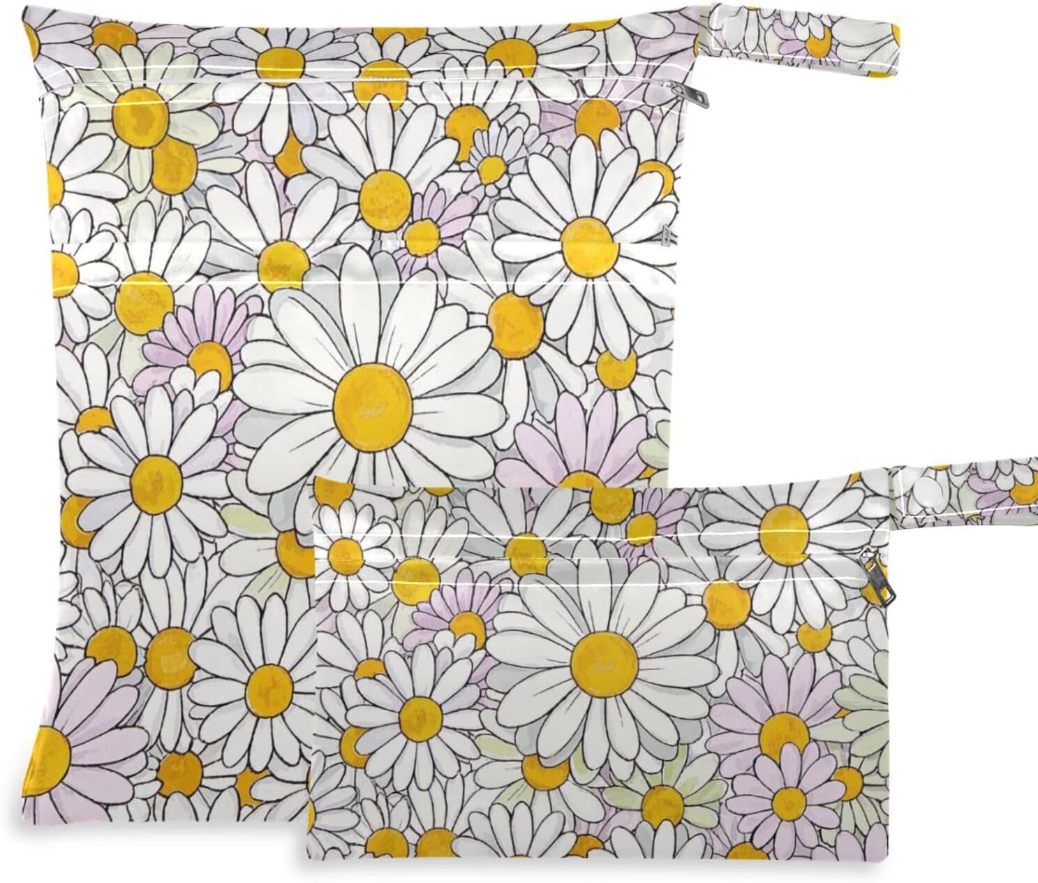 Cute Cartoon Flower Daisies mess-proof wet clothes bag 2 Pack wet bag for swimsuit with handles for baby diapers, baby diapers