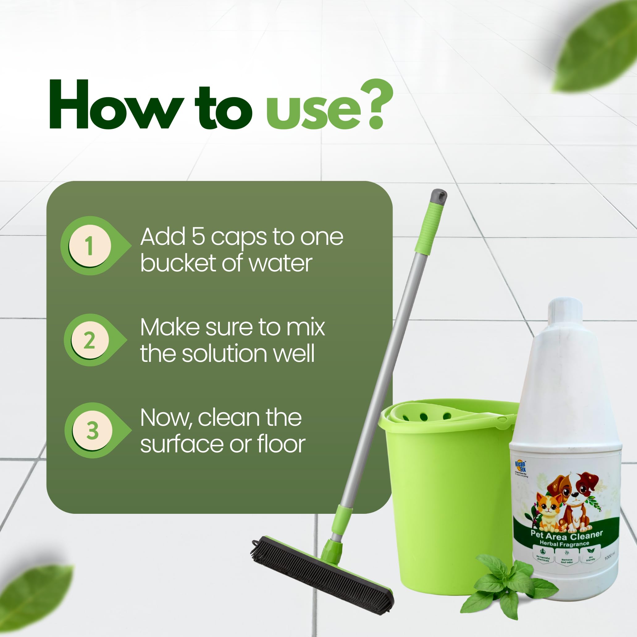 KLEANFIX 1L Pet Area Deep Cleaner - Natural Ingredients, Immediate Odour Relief for Hard Surfaces, Tackles Major Pet Messes (Herbal Fragrance) Can Be Used On All Surface 3