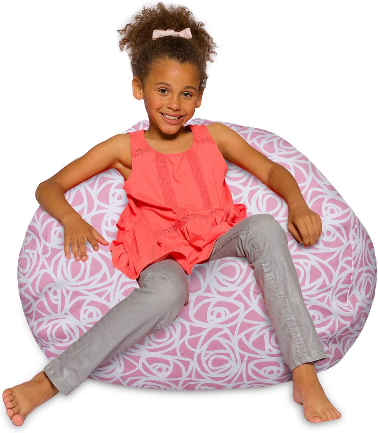 Posh Creations Bean Bag Chair for Kids, Teens, and Adults Includes Removable and Machine Washable Cover, Canvas Roses Pink, 38in - Large 38in - Large Canvas Roses Pink