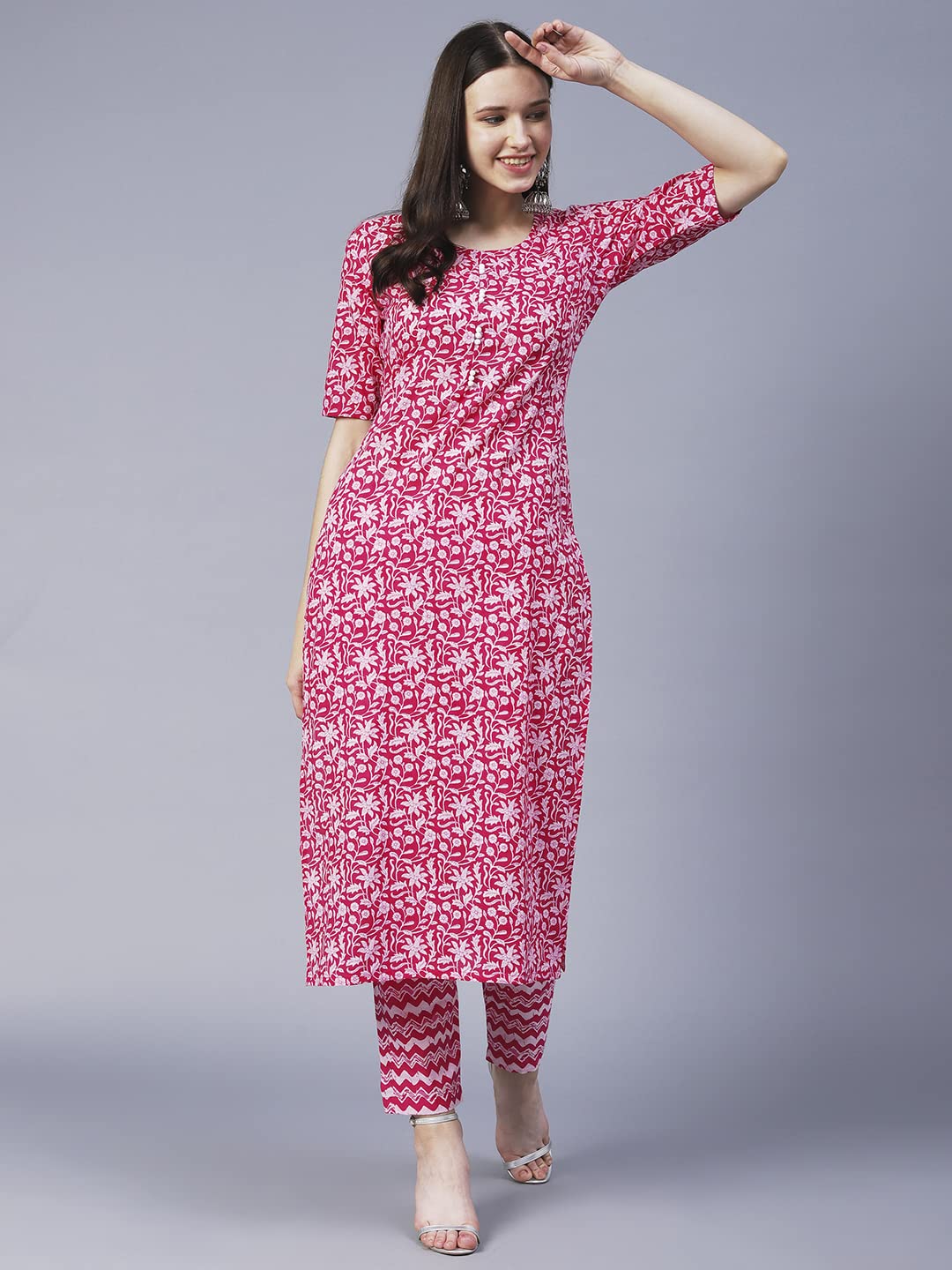 ANNI DESIGNER Kurta avec pantalon en coton mélangé pour femme