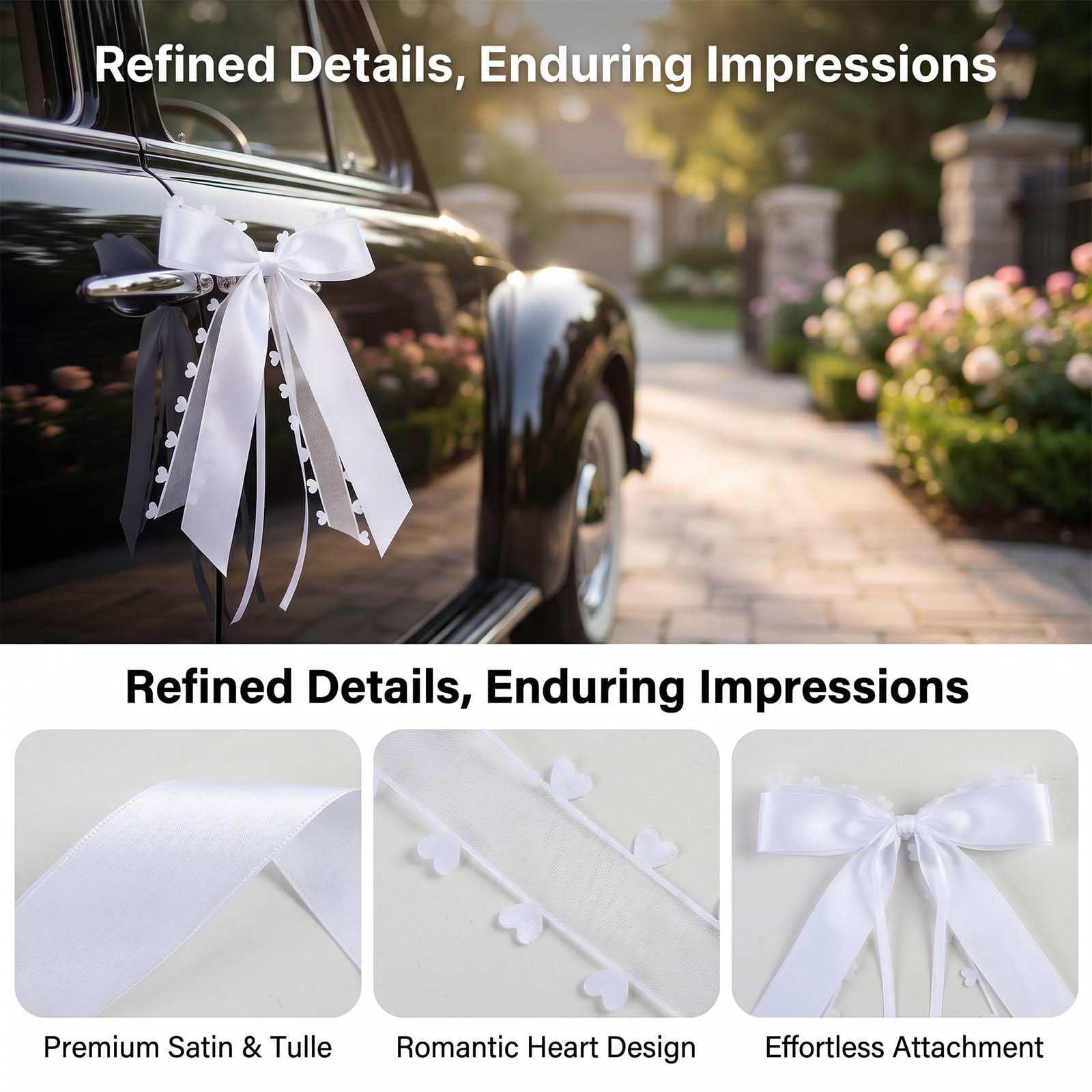 20 Pièces de Noeud Voiture Mariage Fait à la Main en Ruban de Satin avec Cœurs Blanc - Décoration Polyvalente pour Mariages, Anniversaires, Fêtes et Événements Spéciaux, 25 * 13cm