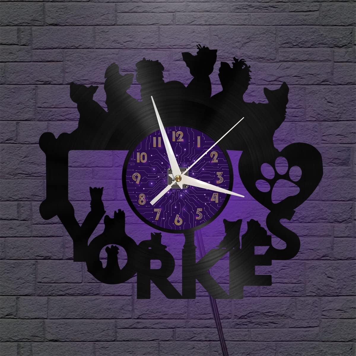 Horloge murale en vinyle Yorkies VCSFR avec lumière LED