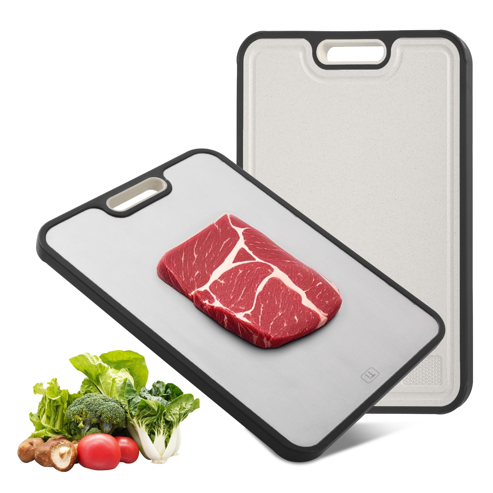Tablas de cortar de titanio para cocina, tabla de cortar de titanio de doble cara, tabla de cortar antideslizante para carne, frutas, verduras, 15.2 x 10.4 pulgadas