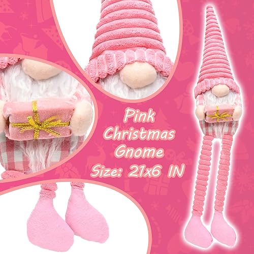 Miniatura 3 de Gnomos de Navidad rosados, decoración de elfo de felpa, 3 piezas hechas a mano de Navidad largas con patas colgantes de invierno, para árbol de
