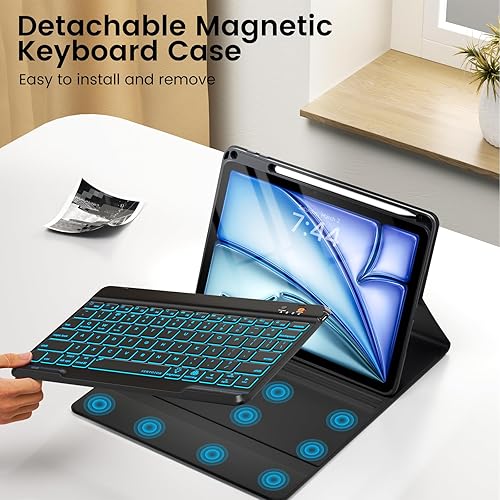Miniatura 7 de OYEEICE Funda para iPad Pro de 11 pulgadas con teclado, teclado retroiluminado desmontable, cubierta magnética mejorada con soporte para lápiz para