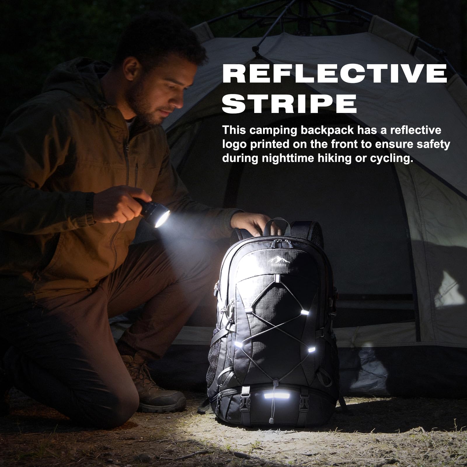 RAINSMORE Hiking Backpack 40L Foldable Lightweight Rucksack for Men Women Water Resistant Large Backpack for Walking Camping Climbing Travelling Black - 5