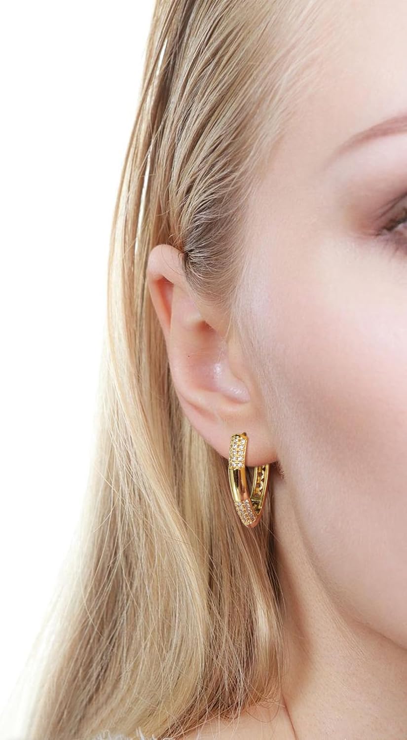 Lantine V Shape Huggie Hoop Earrings for Women Cubic Zirconia Earring Hoop Hinged CZ Hollow Geometric Earrings Minimalist Jewelry - Image 3