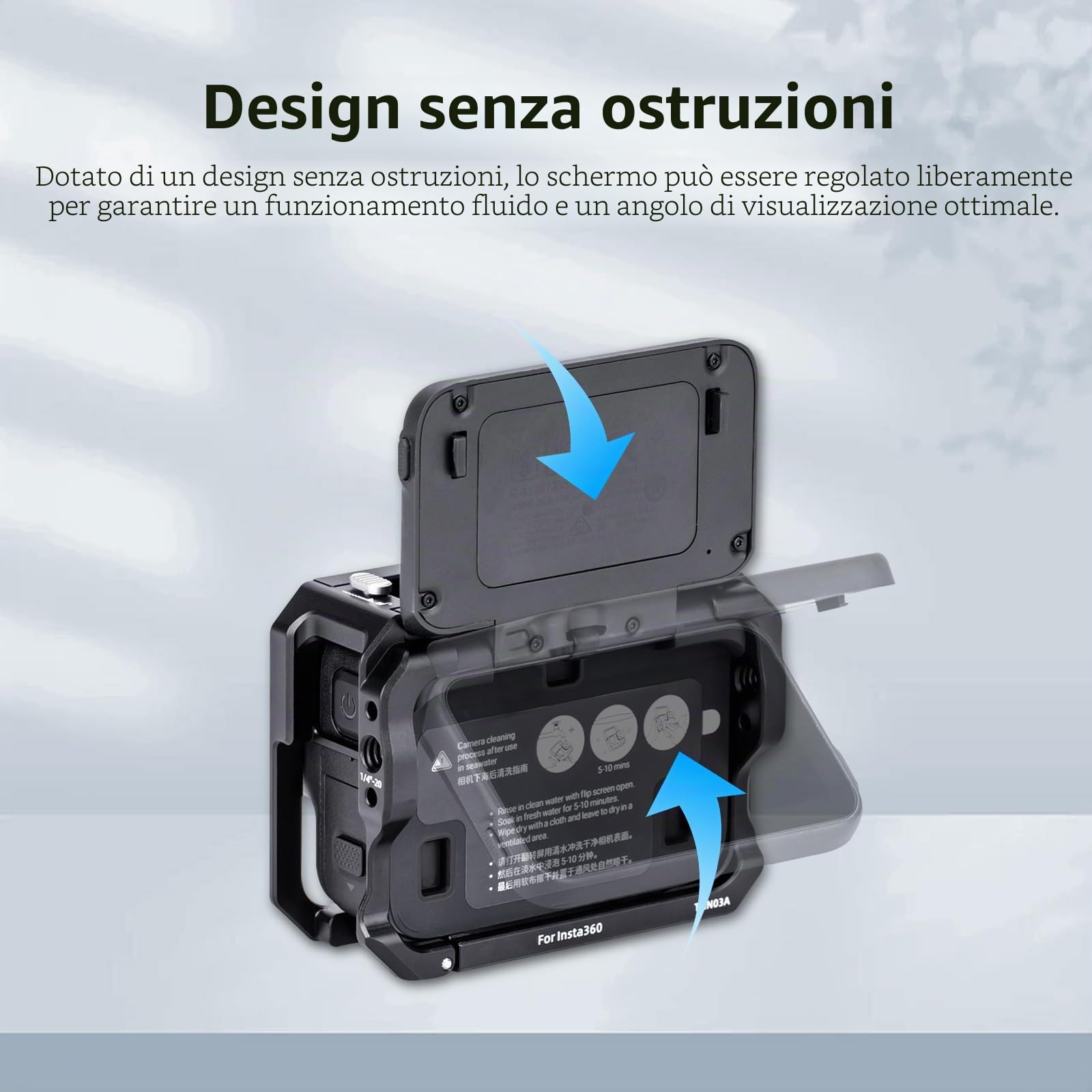 Nitze Gabbia per Insta360 Ace Pro 2/Ace Pro/Ace, Gabbia in Alluminio Verticale Orizzontale per Videocamera con Interfaccia Magnetica e Cold Shoe per Luce Video a LED - T-IN03A
