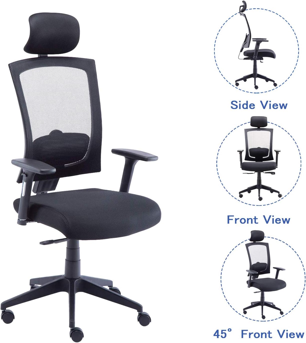 LCH High Back Ergonomic Mesh Office Chair with Mesh Seat-Adjustable 90-110 Degree Tilt Lock and Armrest Adjustable Lumbar Support and Headrest Computer Desk Task Chair