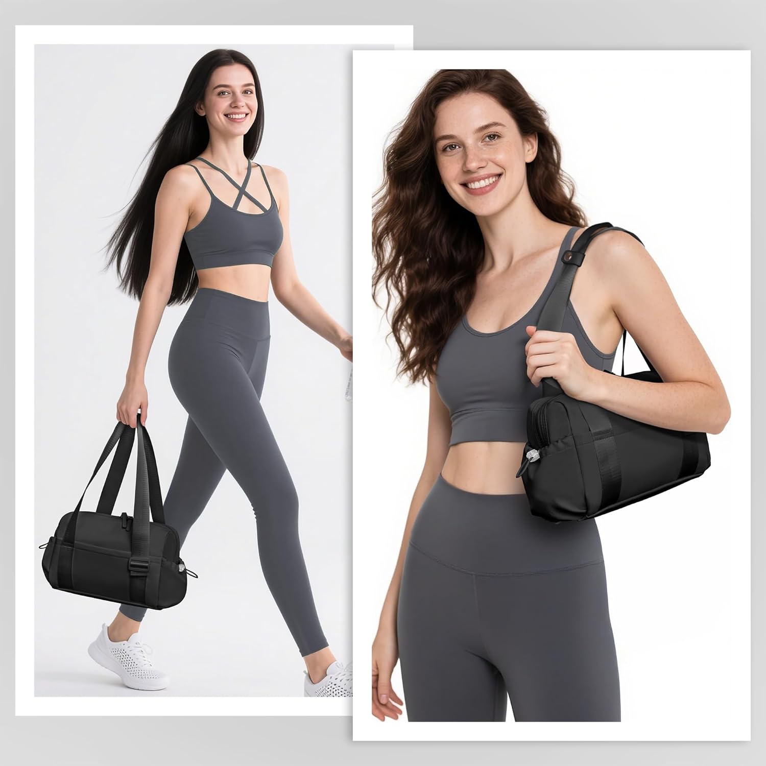 Mini Gym Bag for Women with Adjustable Wide Strap - Lightweight Waterproof Duffle & Crossbody Travel Bag with Wet/Dry Compartments, Multi-Pocket Design for Gym Clothes & Essentials（Black） - Image 2
