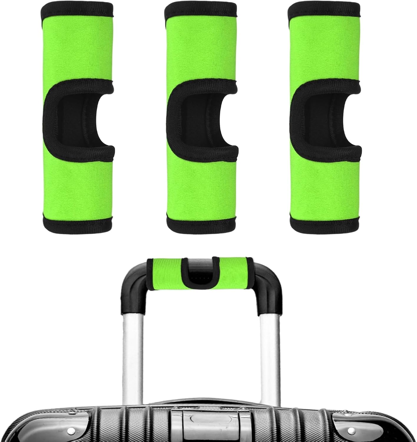 Luggage Handle Wrap [3PCS] - Neoprene Luggage Identifiers Hollow Design Use for Push-Button Luggage Suitcase & Trolley Case - [Grass Green-6IN/15CM] Comfort Grip Handle Cover