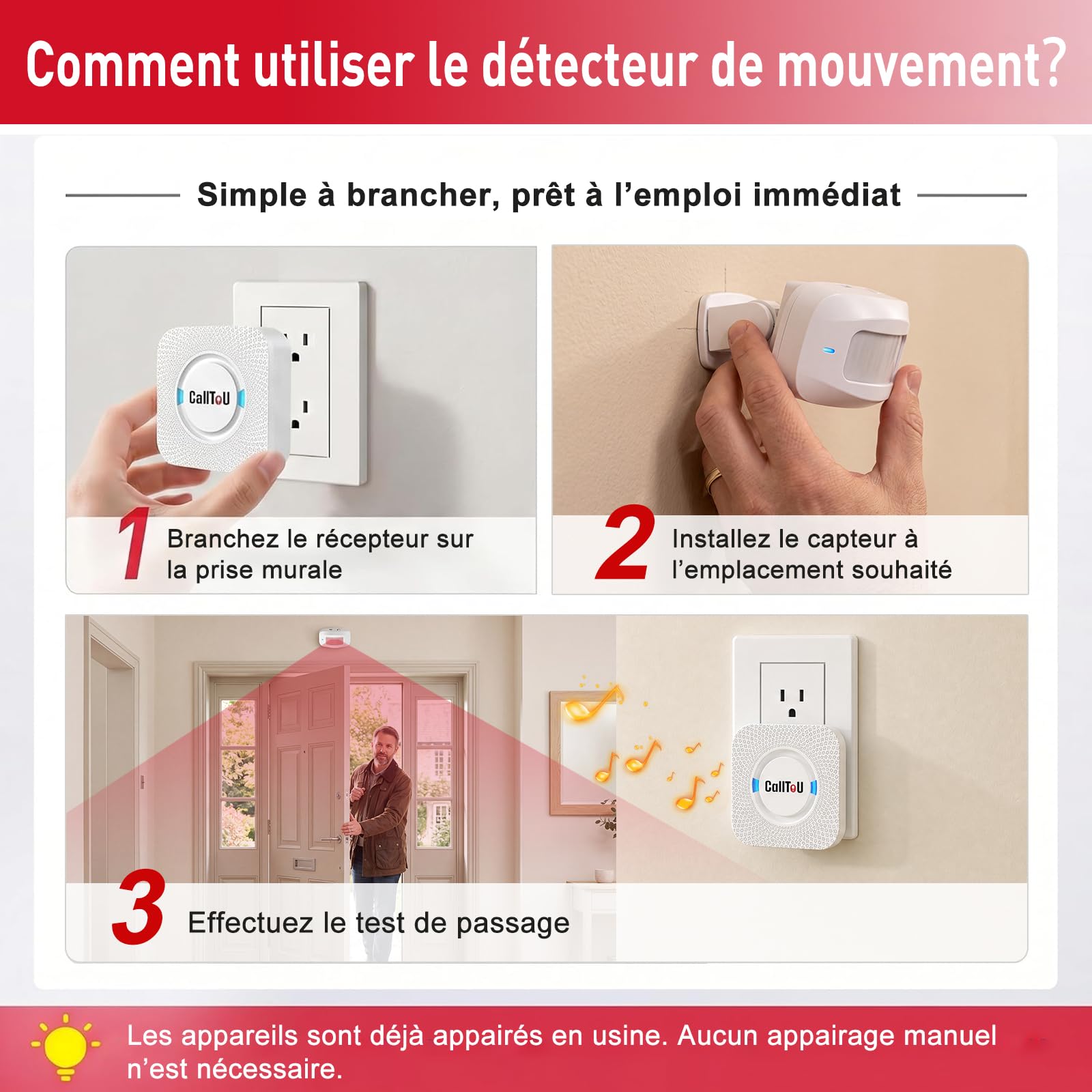 CallToU Sonnette pour chat avec détecteur de mouvement, alarme - Détecteur de continuité pour porte de magasin