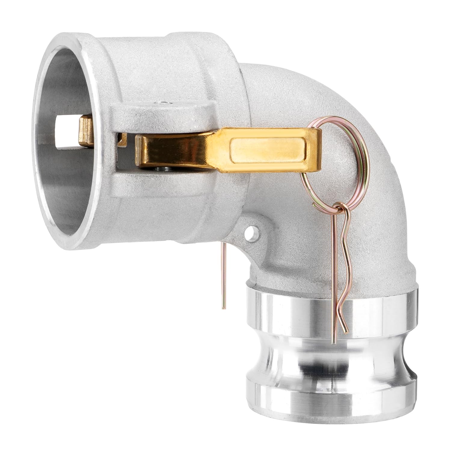 Acoplamiento de manguera de leva y ranura tipo DA, codo de 90 grados, Camlock hembra de 2 pulgadas x Camlock macho de 2 pulgadas, 250 PSI, material de aluminio, DA2020