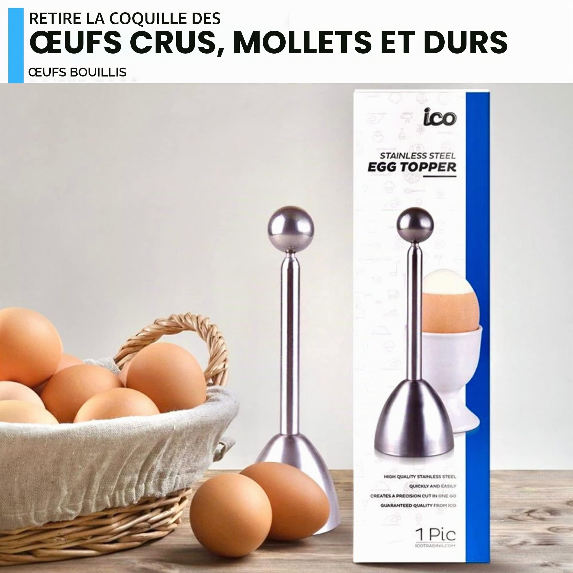 Coupe Oeuf en Acier Inoxydable, Coupe Oeuf à la Coque, Toque Oeuf