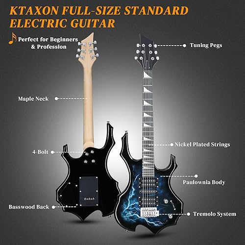 Miniatura 9 de Ktaxon Burning Fire Design - Kit de guitarra eléctrica HSH Pickup de 39 pulgadas, juego de guitarra eléctrica para principiantes con amplificador,