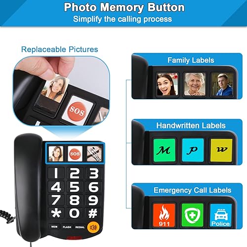 Miniatura 2 de Sangyn Teléfonos Fijos para Personas Mayores con Botón Grande, Teléfono Fijo con Cable para el Hogar con Volumen de Timbre Fuerte Amplificado,