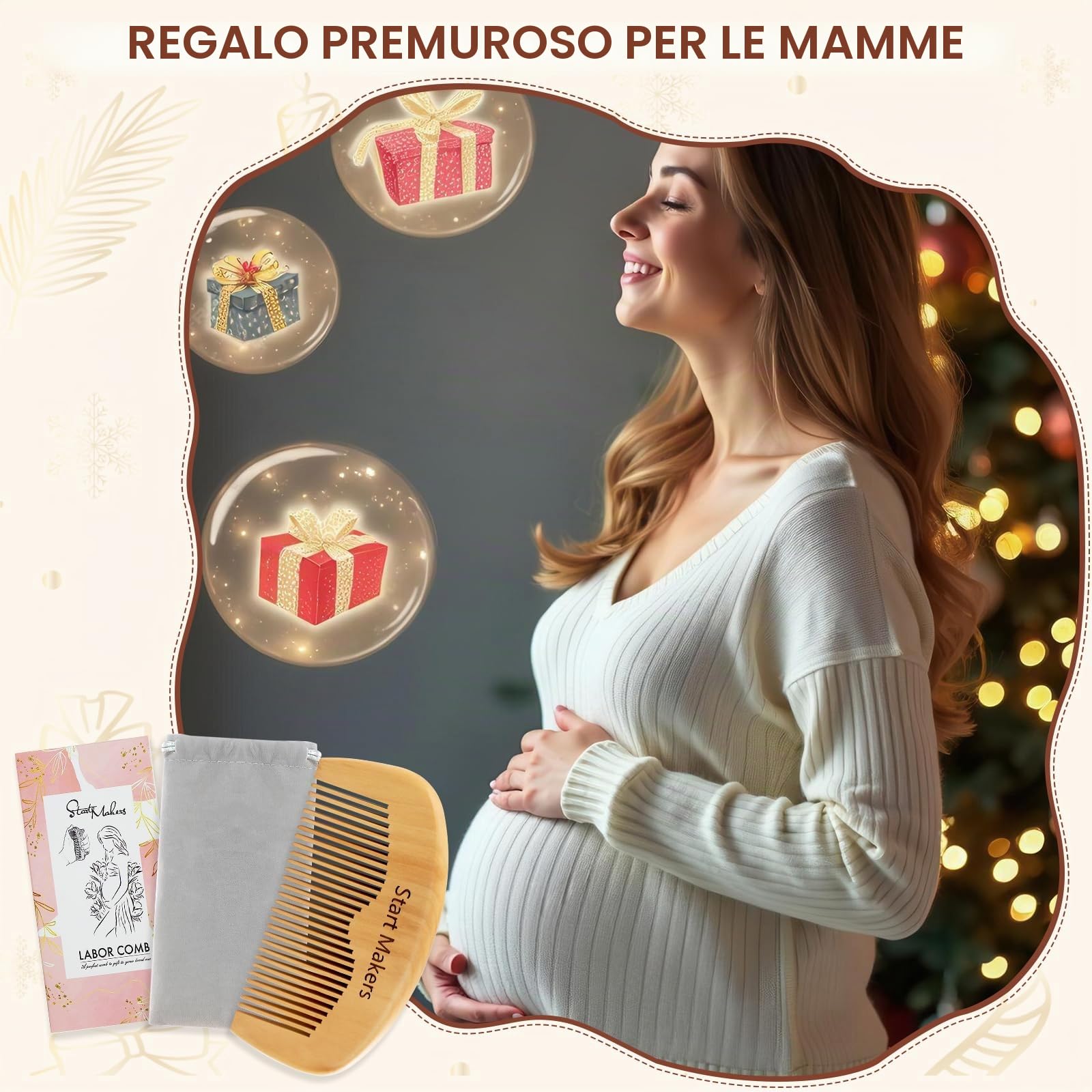 Start Makers Pettine da Parto & Pettine in Legno, Doppia Funzione per Travaglio e Capelli, Regalo Originale per Donna Incinta, Ideale per Ospedale e Dopo Parto