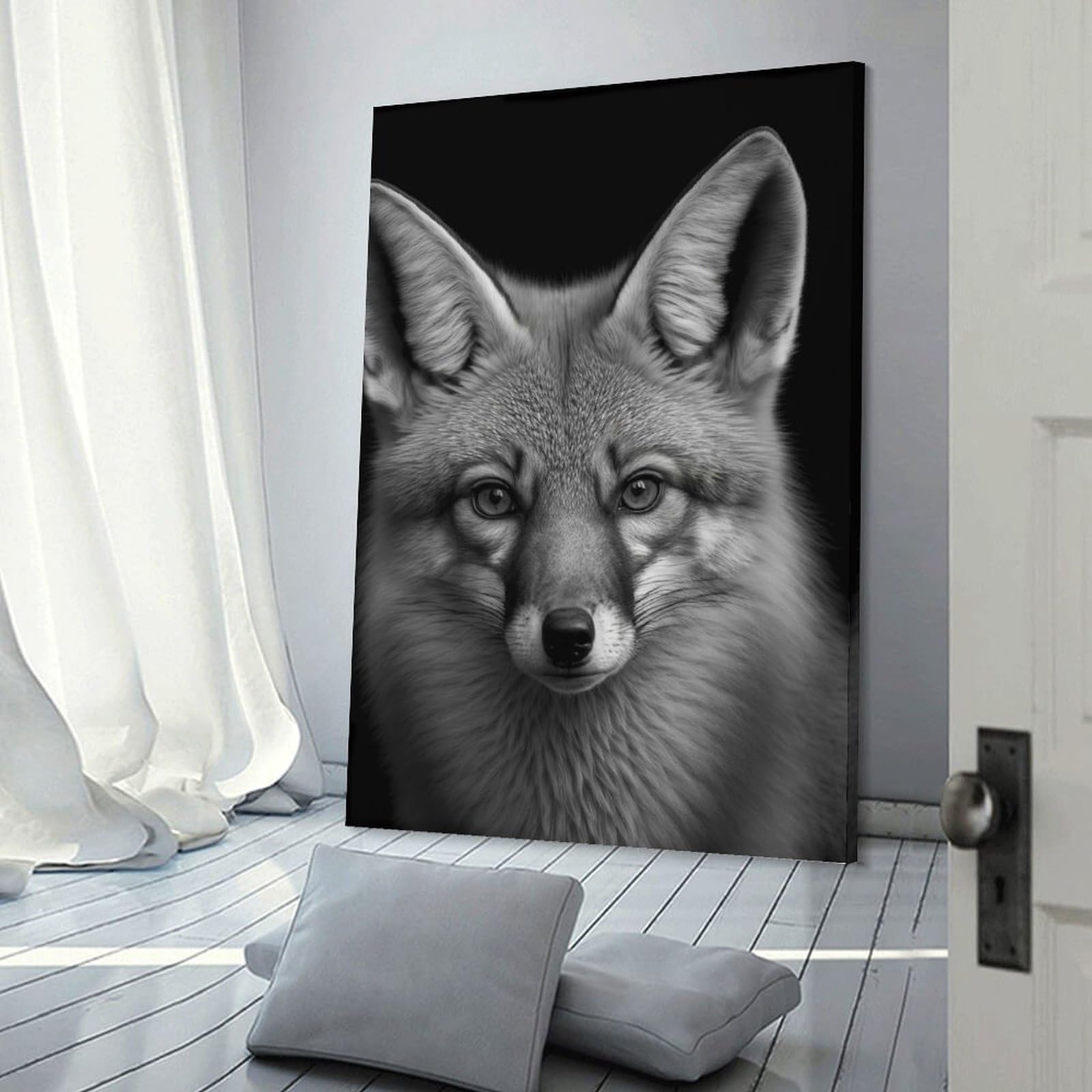 Junmoney Frame-Style-1-1 Portrait Of A Fox Room Decor Wall Art, 24X36inch(60X90cm), For Entrance Spaces, Stair Walls Or Halls, A Stylish Accent For Home Entrances