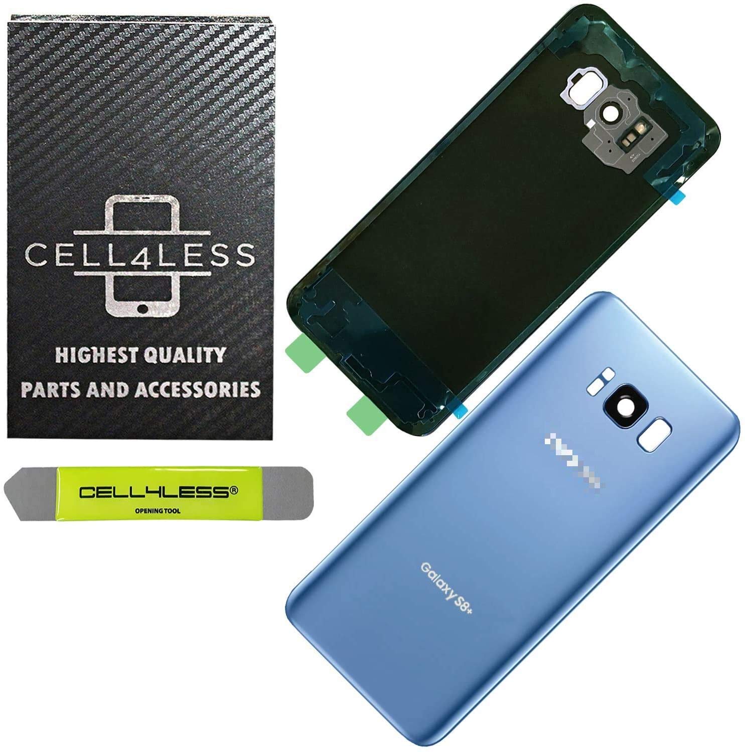 Cell4LessReplacement Back Glass Cover Back Door w/Installed Camera Lens and Frame, Custom Removal Tool & Adhesive for Samsung Galaxy S8+ Plus OEM - All Models G955 (Blue)