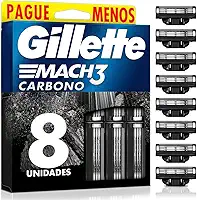 Refils Para Barbear Gillette Mach3 Carbono Carga para Aparelho de Barbear com Carvão Ativado 8 Uds