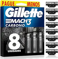 Refils Para Barbear Gillette Mach3 Carbono Carga para Aparelho de Barbear com Carvão Ativado 8 Uds