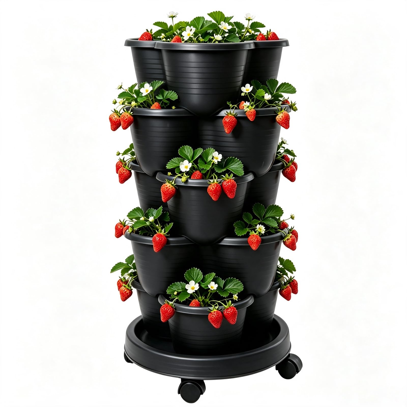 5 Tier Stackable Strawberry Planter with Wheels, Herb Garden Pot Tower — image 1