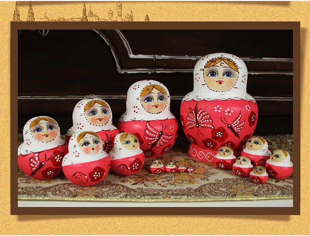 Russian Nesting Dolls Wooden Matryoshka 15-Piece Matryoshka Dolls Children’s Toys Christmas Birthday Decoration Wish Gifts (Color : A)