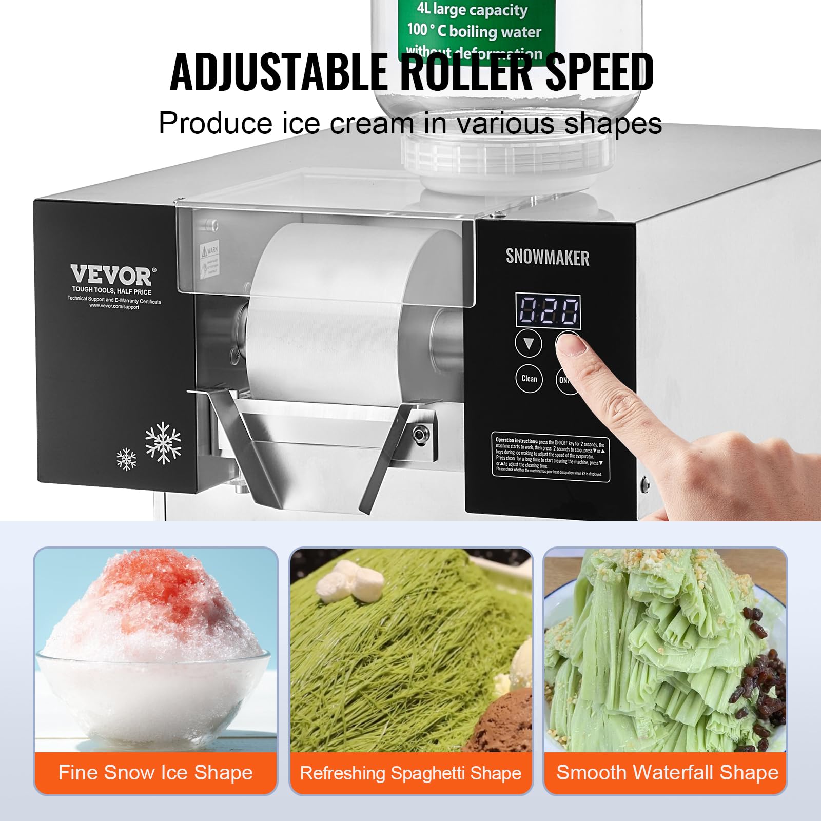 VEVOR Machine à Glace Râpée de Neige Commerciale, Machine à Râper la Glace 175 kg/24H, Machine à Glace Pilée en Inox, Système de Refroidissement par Liquide, Glace Rasée pour Dessert Boulangerie Café