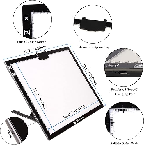 Miniatura 6 de QENSPE Almohadilla de luz inalámbrica A3 para pintura de diamantes caja de luz LED recargable tablero de luz de arte de diamante regulable de 6