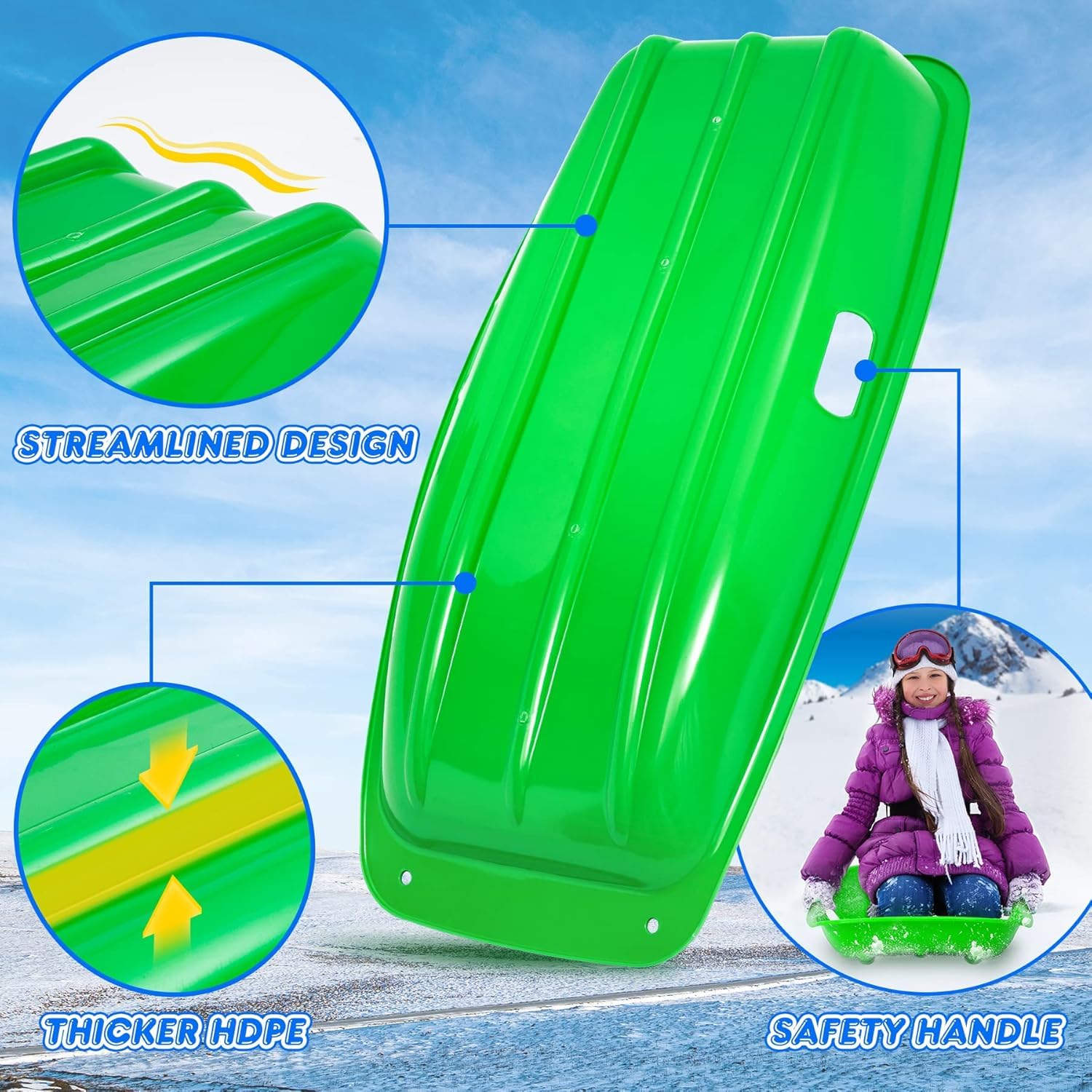 Trineo de Nieve Resistente con Cuerda de Tracción para Adultos y Niños, Tabla de Esquí Deportiva