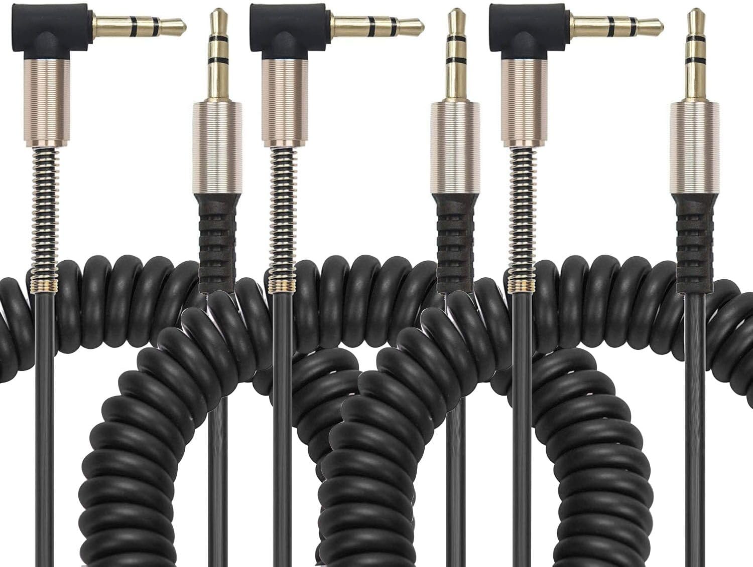 Coiled 3.5mm Stereo Audio Cable, (3 Pack) AUX 3.5 Audio Cord for Smartphones Tablets and Other 3.5mm DC Plug Port Device (Black)