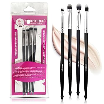 Majestique Professional Eye & Lip Makeup Brush Kit Set for Women Girls Includes Eye Shadow, Small Concealer, Smudge Brush with Synthetic Soft Hairs - 4-in 1 Makeup Brushes