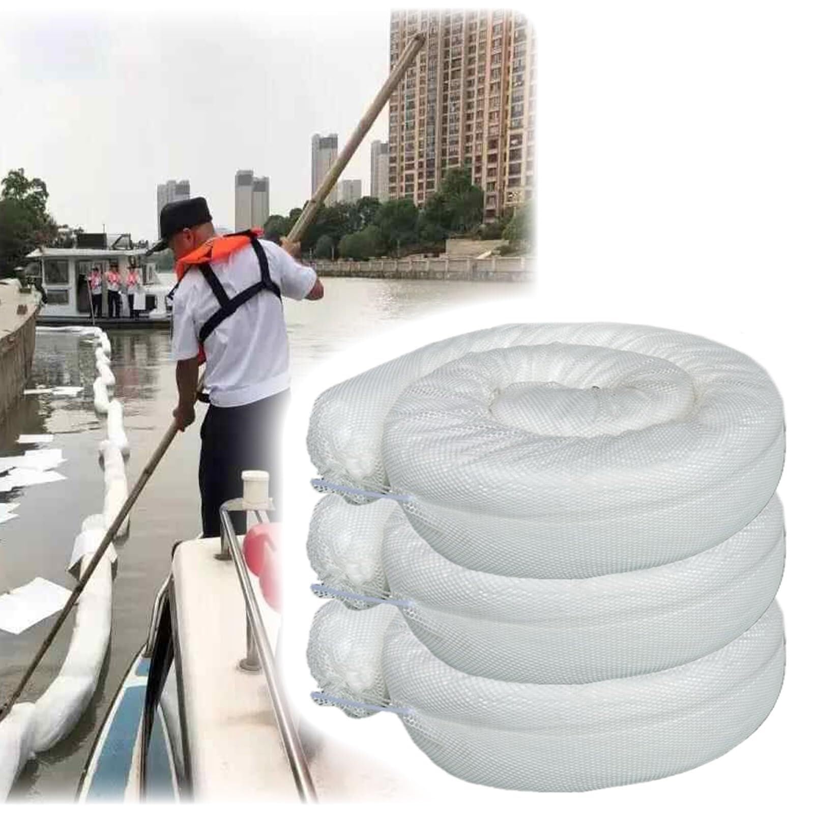 Oil Absorbing Boom, Polypropylene Oil-Only Absorbent Socks - 5" Diameter, Industrial Spill Socks for Soaking Oils, Diesel, Fuel (Pack of 1, Length 10in)