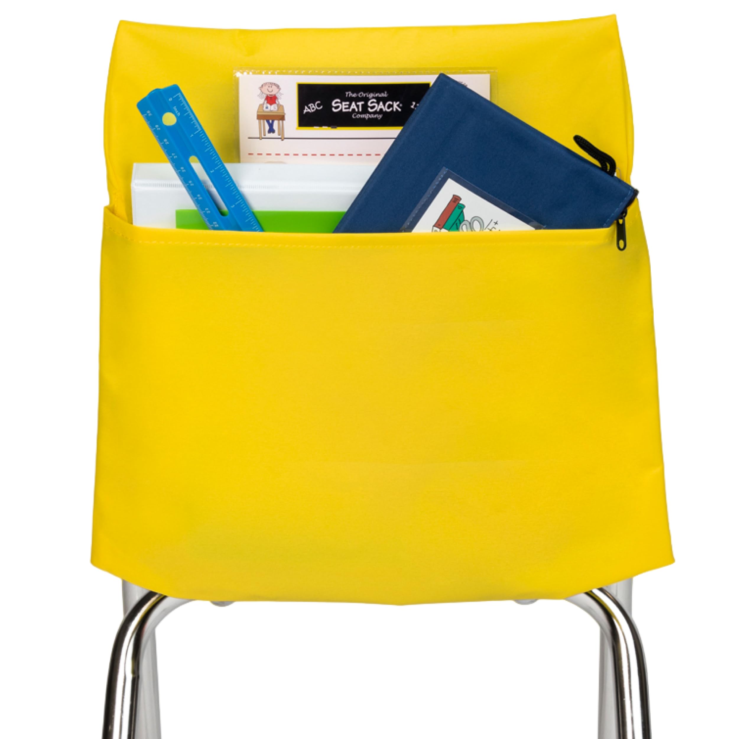 Seat Sack Student Chair Storage Pocket - 12", Classroom Chair Organizer for Student Desks, Durable Over-the-Chair Storage, Yellow, 1-Pack