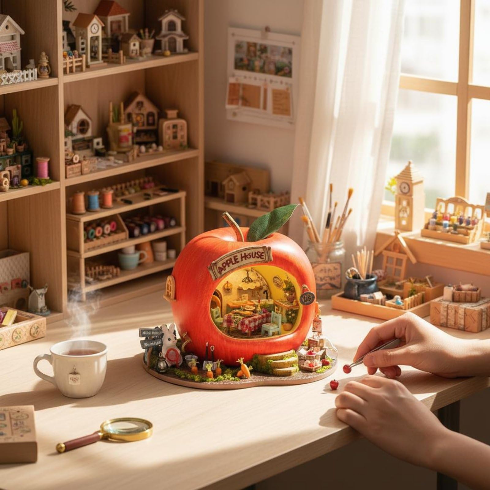 Amagogo Scène Industrielle Maquette Miniature Boutique Maison Figurines Décor Résine Bois Tissu à Assembler avec Éclairage LED pour Loisirs Créatifs Suitable, Baie D Ours