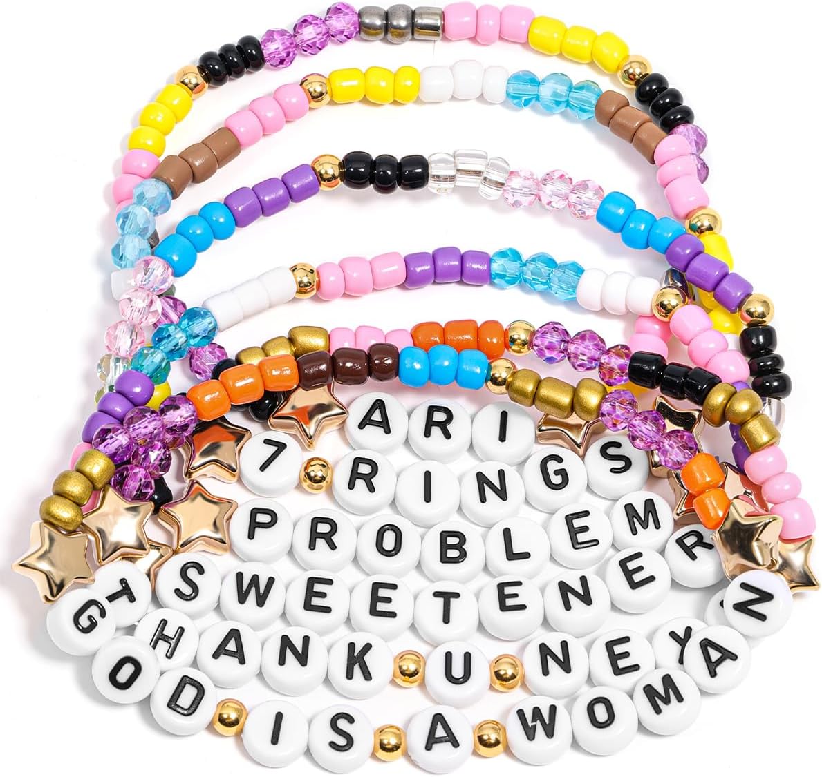 AICase for Ariana Merch Gifts Inspired Bracelets 6 Pcs Stackable Stretch Beaded Friendship Bracelets Concert Outfit Vinyl Poster Merchandise Gifts for Fans Women Birthday Christmas Stocking