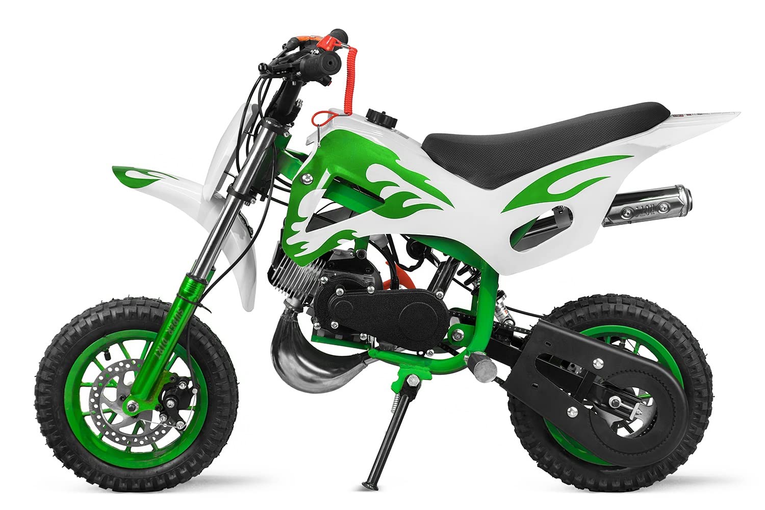 Minicross 49cc Motore a Scoppio DS 67 con Fiamme per Bambini (Bianca fiamme Blu)