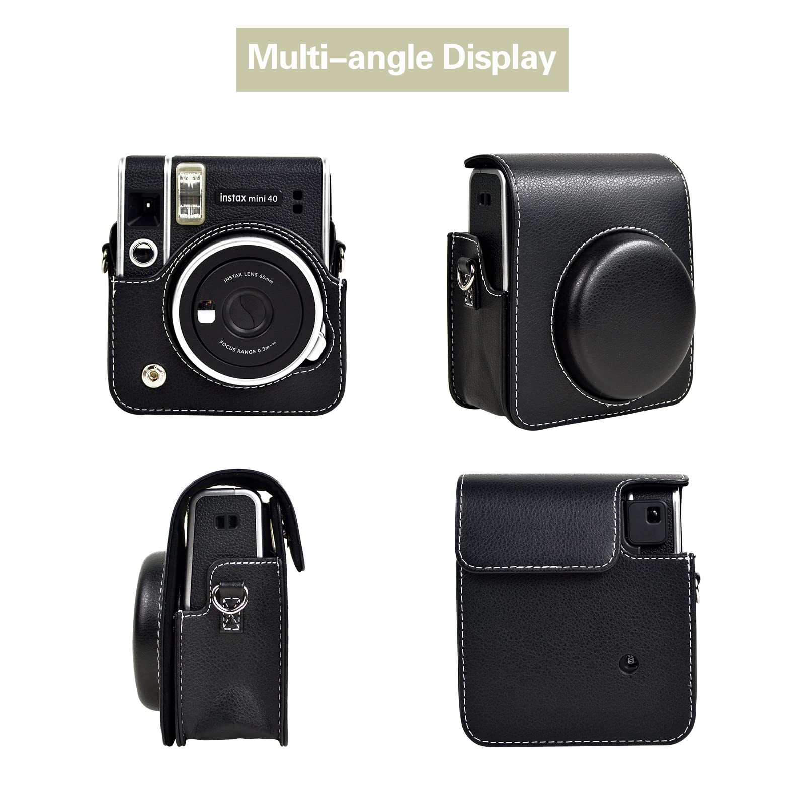 Housse Cuir PU Pour Fujifilm Instax Mini 40 - Étui Protection Avec Bandoulière Amovible