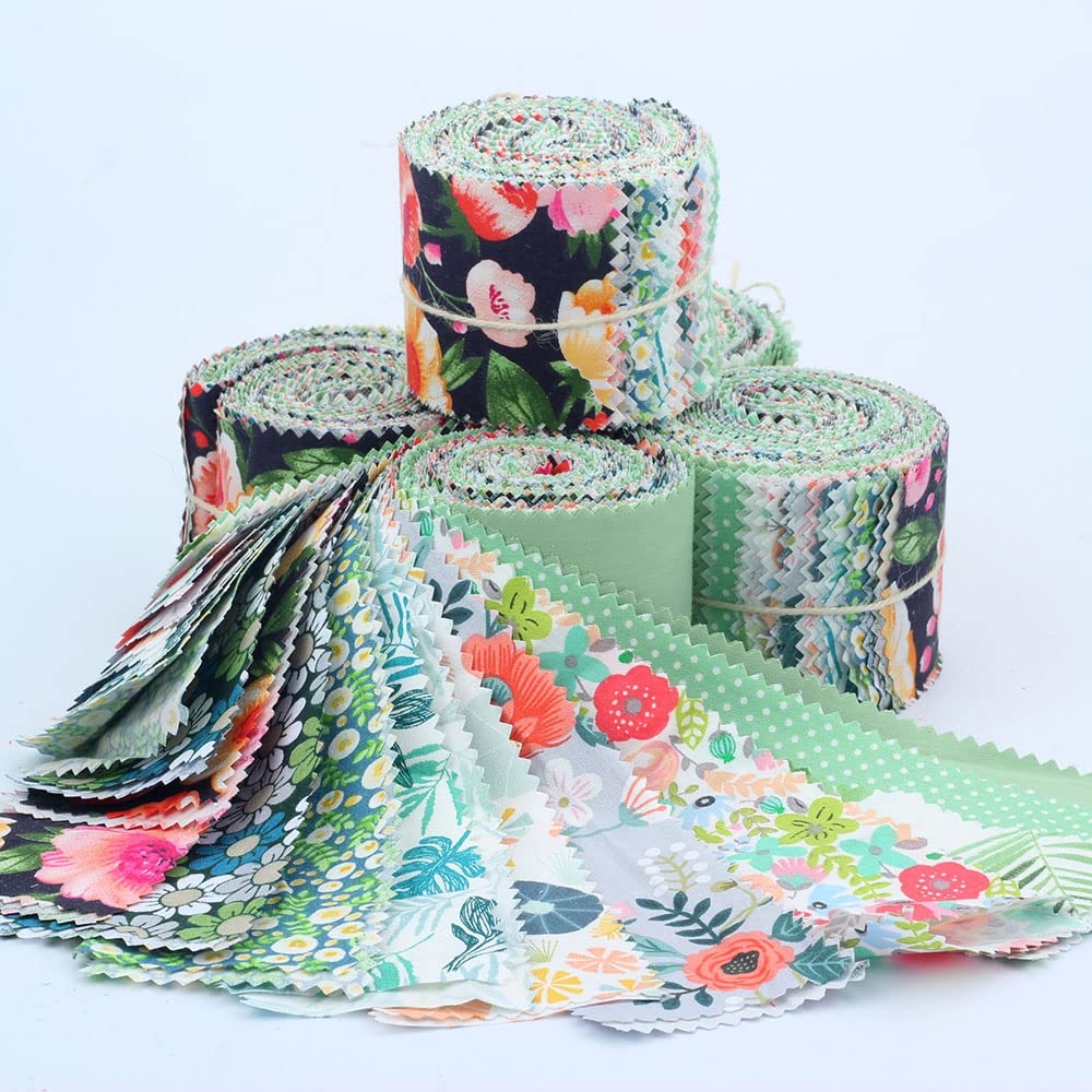 CraftsFabrics 20pcs 2.36 x 39.37'' 100% Cotton Pre-Cut Jelly Rolls Strips Fabric for Quilting, Scrapbooking, Sewing, Arts & Crafts, Patchwork, Collage (Green)