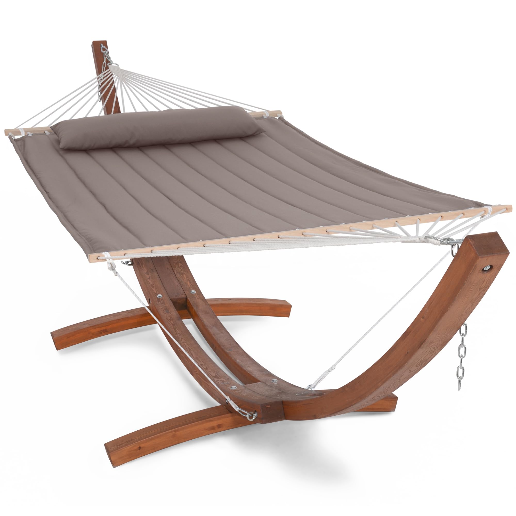 SUNCREAT 2 Person Hammocks for Outside with Stand, Extra Large Double Hammock with Wooden Stand, Brown