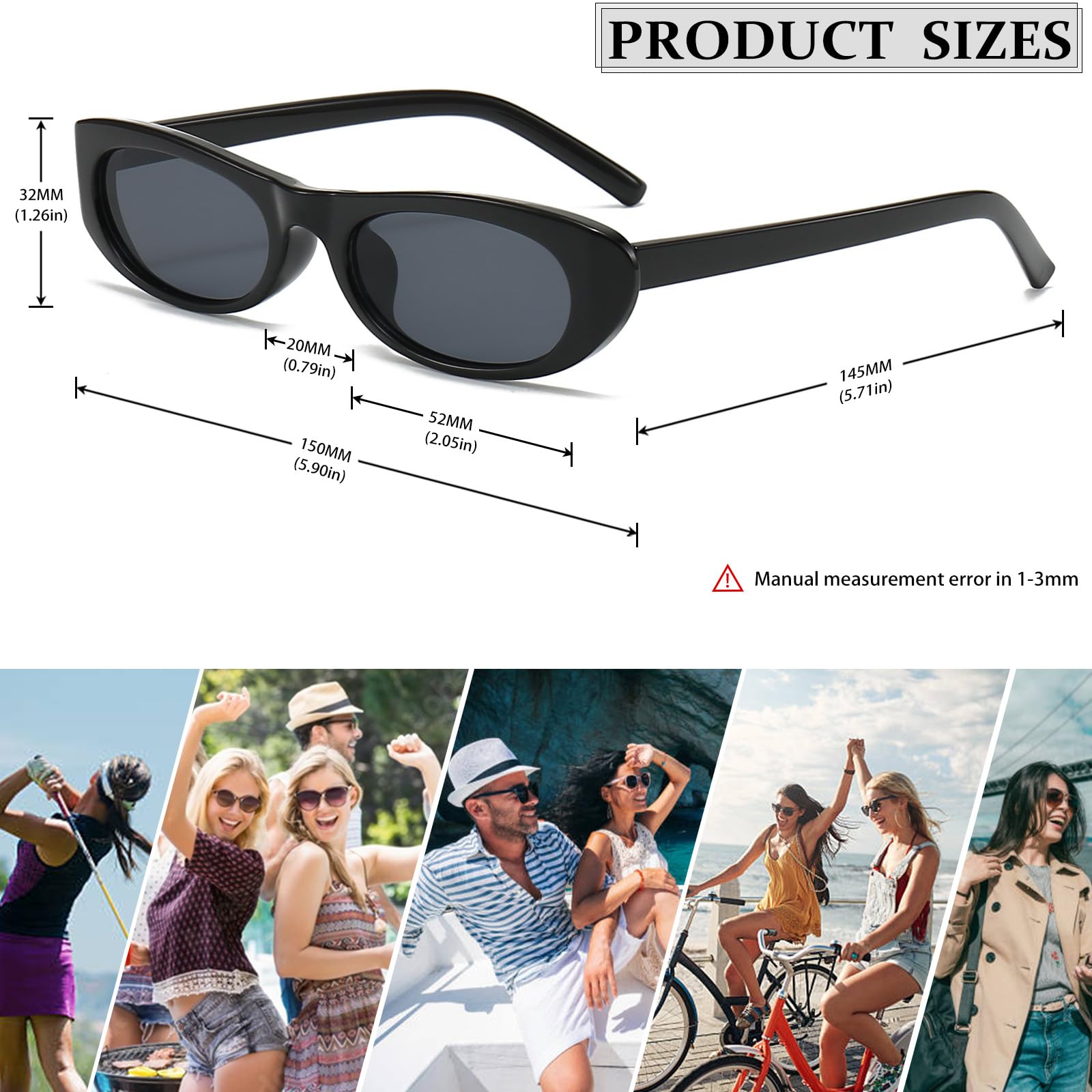 Gafas de sol alargadas y angostas de ojo de gato para mujer, estilo retro de los años 90, gafas de sol ovaladas a la moda, pequeños, A1 Negro/Gris 7
