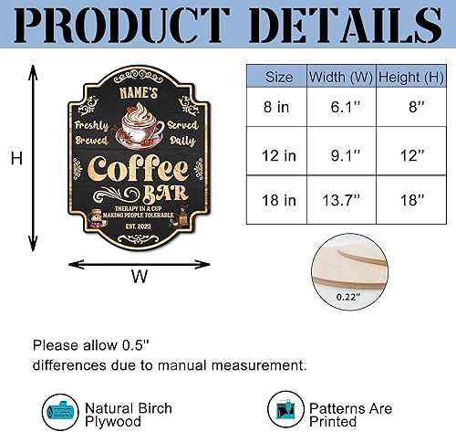 Miniatura 2 de Artsy Woodsy Letrero personalizado de madera para barra de café (no tallada o neón), placa de pared para decoración de cocina, regalos
