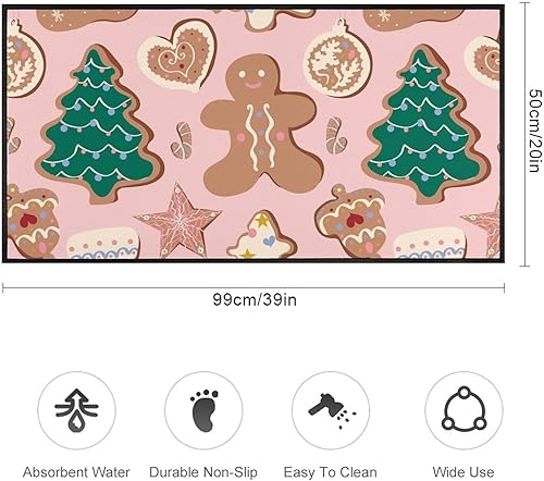 Miniatura 2 de TsyTma Alfombras de cocina antideslizantes para hombre de jengibre rosa, tapete de cocina, árbol de Navidad, tapete para el hogar, baño, cocina,