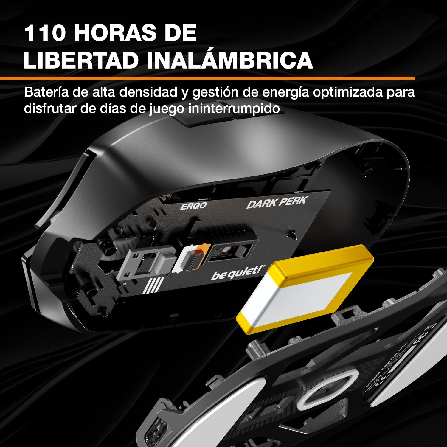 be quiet! Dark Perk Ergo Ratón ergonómico para PC, 55g de Peso Ligero, batería inalámbrica de Ultra Larga duración, tasa de sondeo de 8,000 Hz, Sensor PixArt PAW3950, 32,000 dpi, Interruptor 70m