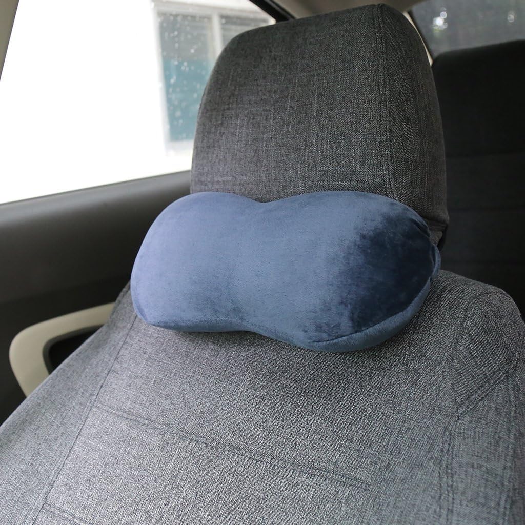 LANGRIA Infinity-Shape Car Neck Pillow Memory Foam Headrest Lumbar Support Cushion for Travel Work Commute with Removable Cover, CertiPUR-US Certified (Navy Blue)
