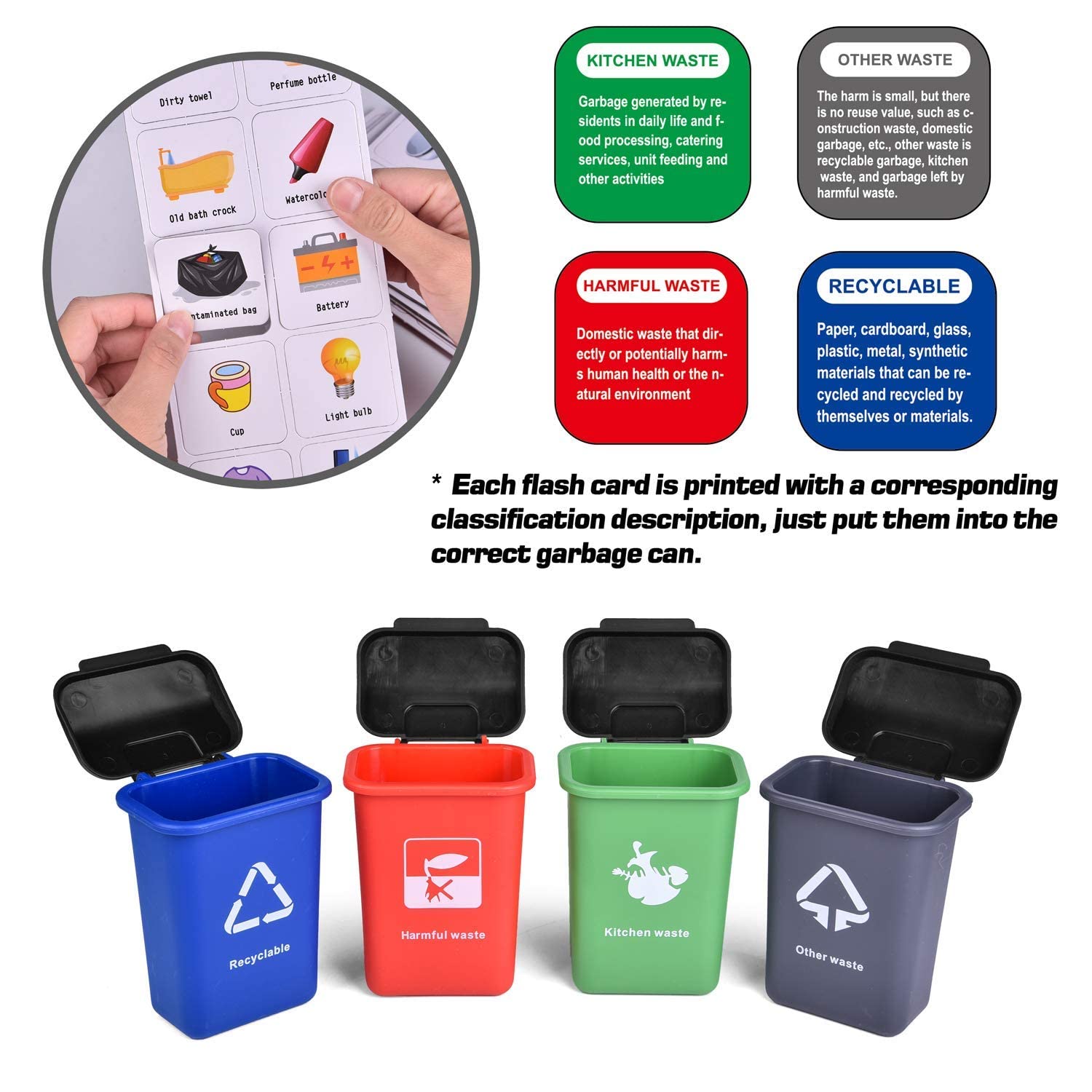 FUN LITTLE TOYS Garbage Truck Toy with 4 Rear Loader Trash Cans and