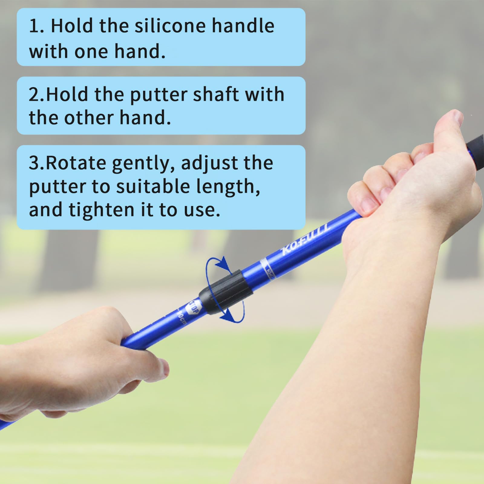 KOFULL Lot de 2 putters de Golf réglables, Bleu et Noir, Tige Extensible de 53,3 à 91,4 cm pour Tous Les âges, avec 2 balles de Golf d'entraînement