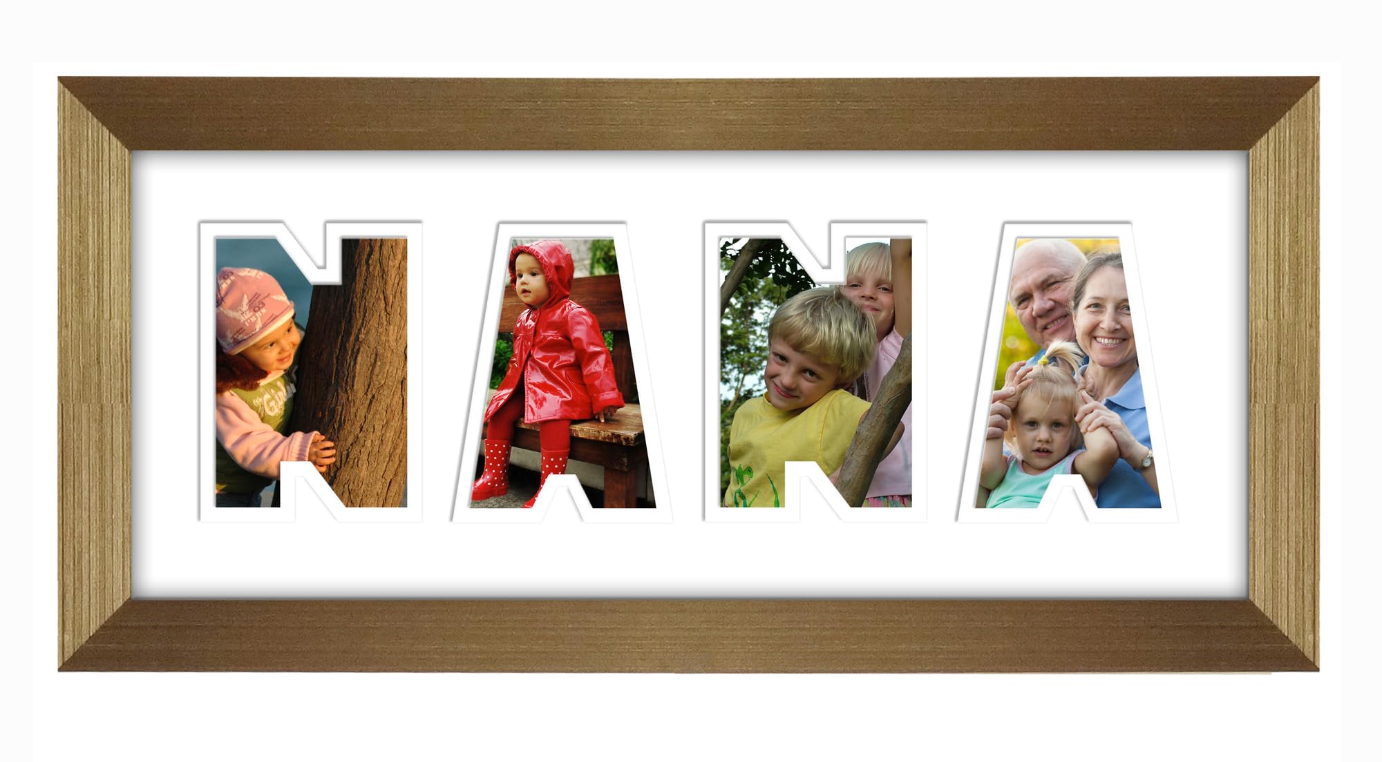 Photos In A Word Gold Finish White - White Mount Nana Photo Frame Word Name Birthday Picture Gift Present (Gold Finish White - White Mount)